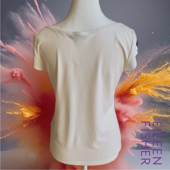 100% SILK Eileen Fisher Cream Top with Purple Butterfly Accent - Picture 7 of 10